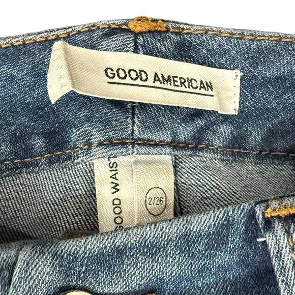 Good American Good Waist Blue Medium Wash Distressed Snake Pocket B322 sz 2 / 26 - Picture 6 of 9